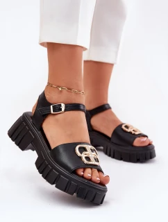 Skórzane Sandały Damskie Ze Złotym Detalem Vinceza 79541 Czarne