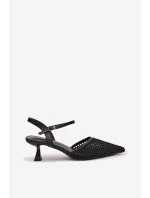 Dámské sandály na podpatku s síťkou Černé Brilora