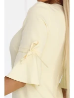 217-12 NEVA Dámske trapézové šaty so zaväzovaním na rukávoch - pastelovo žlté