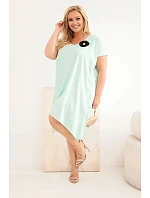 Dámske bavlnené šaty Plus Size s brošňou a výstrihom Mint Dámske bavlnené šaty Plus Size s brošňou a výstrihom Mint