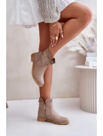 Niskie Botki Damskie Na Płaskim Obcasie Skórzane Lewski 3624 Beżowe