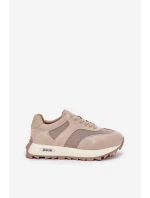Zamszowe Sneakersy Na Platformie Damskie Big Star RR274897 HI-POLY SYSTEM Beżowe