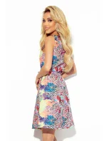 Dámske trapézové šaty s farebným vzorom a výstrihom 377-3