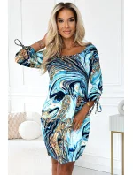 281-7 SOPHIE Pohodlné šaty s vreckami Oversize - BLUE-GOLD WAVES