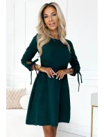 195-11 ALICE Trapézové šaty s mašľami - BOTTLE GREEN