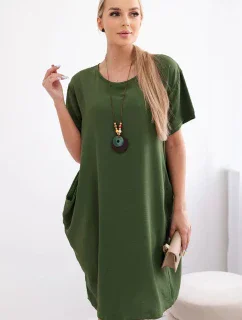 Šaty s vreckami a príveskom tmavej mentolovej farby