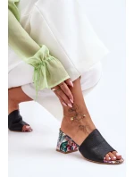 Damskie Skórzane Klapki Na Obcasie Lewski Shoes 3209/K Czarne