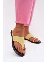 Dámské ploché eko kožené nazouváky se zlatým detailem Žluté Lavessa