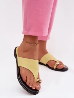 Dámské ploché eko kožené nazouváky se zlatým detailem Žluté Lavessa