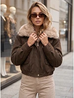 Dámska zimná semišová bunda s kožušinou, hnedá, FashionStreet TY5698