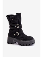 Botki Damskie Na Masywnym Obcasie Z Klamrami I Paskiem Czarne Nerelisa