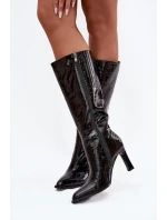 Skórzane Lakierowane Kozaki Damskie Na Obcasie Ocieplane D&A CR52-716 Czarne Skórzane Lakierowane Kozaki Damskie Na Obcasie Ocieplane D&A CR52-716 Czarne