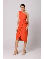 K160 Šaty na jedno rameno - koralové