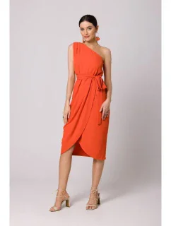 K160 Šaty na jedno rameno - koralové
