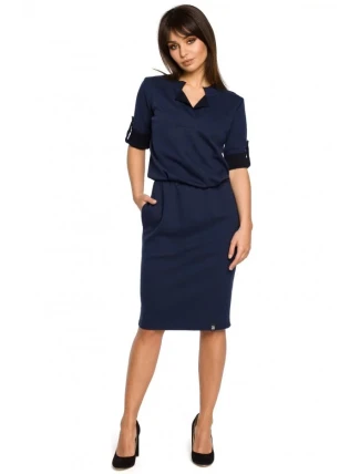 Dámske šaty B056 Tmavomodrá - BeWear Dámske šaty B056 Tmavomodrá - BeWear