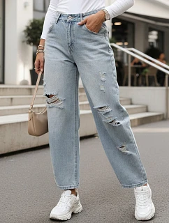 Dámske džínsy balónového strihu s odretou modrou FashionStreet UY2980