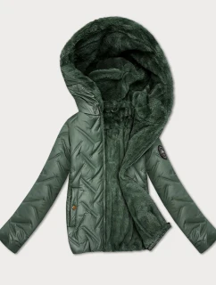 Dámska khaki bunda z umelej kožušiny S'West (B8389-11011)