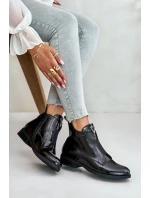 Lakierowane Niskie Botki Damskie Na Płaskim Obcasie Ocieplane Czarne S.Barski HY42-120 Czarne