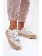 Wzorzyste Trampki Damskie Na Platformie Z Plecionką Lee Cooper LCW-25-08-3648L Biało-Złote