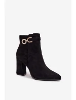 Eko Zamszowe Botki Na Słupku Z Ozdobą Czarne Lymall