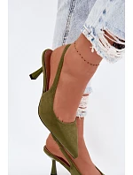 Dámské sandály na podpatku z imitace semiše zelené Saria