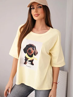Dámska bavlnená blúzka oversize s potlačou "Dog Fashion" žltá