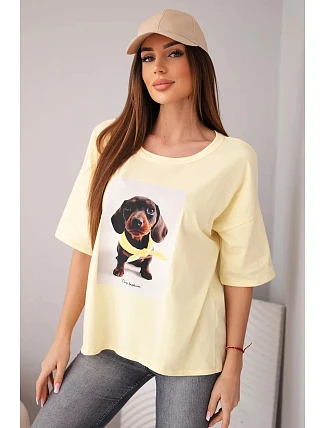 Dámska bavlnená blúzka oversize s potlačou "Dog Fashion" žltá Dámska bavlnená blúzka oversize s potlačou "Dog Fashion" žltá