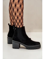 Botki Damskie Ocieplane Na Słupku Eko Zamszowe Czarne Irissinae