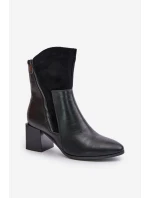 Ocieplane Botki Damskie Na Obcasie Słupku Czarne Relabina