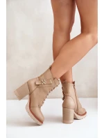 Ocieplane Botki Na Słupku Ze Złotym Detalem Beżowe Ivarisse