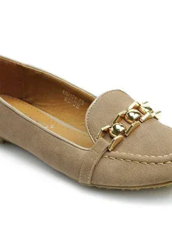 Skvelé hnedé balerínky so zlatým retiazkou