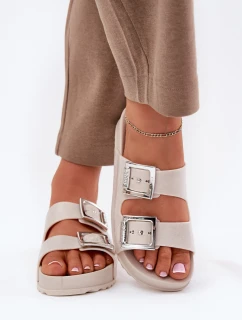 Pachnące Klapki Damskie Z Klamrami I Brokatem ZAXY RR285056 Beżowe