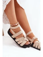 Eko Zamszowe Sandały Damskie Z Rzepami Beżowe Valpera