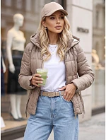 Dámska prešívaná bunda s kapucňou, béžová, FashionStreet TY5858 Dámska prešívaná bunda s kapucňou, béžová, FashionStreet TY5858
