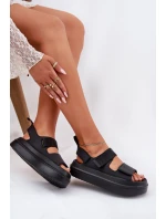 Sandały Damskie Na Platformie Z Rzepami Czarne Nitepira