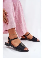 Damskie Sandały Na Płaskim Obcasie Z Ozdobą S.Barski KV51-098 Czarne