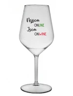 NEJSEM ONLINE JSEM ONWINE - čirá nerozbitná sklenice na víno 470 ml