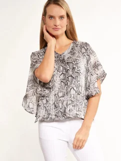 Dámska blúzka s volánovými rukávmi BLU2020-M19 sivá so vzorom - Monnari