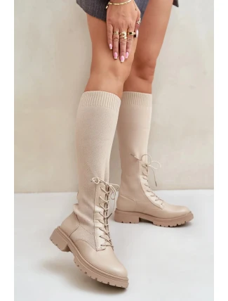Dámske čižmy s ponožkovým zvrškom 68129 Light beige - CM Paris Dámske čižmy s ponožkovým zvrškom 68129 Light beige - CM Paris