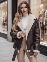 Dámska kožená bunda s ovčou kožušinou NORFDIMA hnedá FashionStreet TY4736z