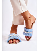 Dámske papuče s ozdobným pásikom modré Ramisa