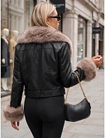 Dámska zimná kožená bunda s kožušinou, čierna, FashionStreet TY5981 Dámska zimná kožená bunda s kožušinou, čierna, FashionStreet TY5981