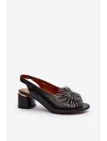 Skórzane Sandały Z Ozdobą Laura Messi 2719 Czarne