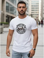 Pánske bavlnené tričko s motorkárskou potlačou biele FashionStreet NX5007R