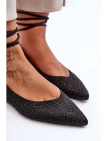 Wiązane Damskie Baleriny Zdobione Ćwiekami Czarne Jange