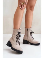 Ocieplane Botki Damskie Ze Skóry Naturalnej Vinceza 66671 Beżowe