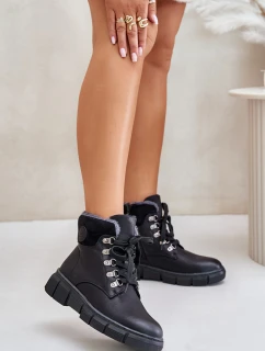 Damskie Ocieplane Botki Trapery Na Zamek Czarne Mevanisa