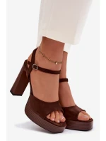 Dámské sandály na podpatku a platformě z eko semiše čokoládové Gralisse