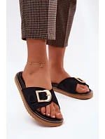 Dámské pantofle Černé se zlatou sponou Elviane