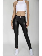 Dámske nohavice Hugz Black Faux Leather Mid Waist - HUGZJEANS